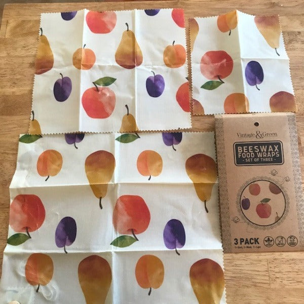 Beeswax Food Wraps with fruit design 3 sizes