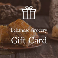 Lebanese grocery gift card with baklava background
